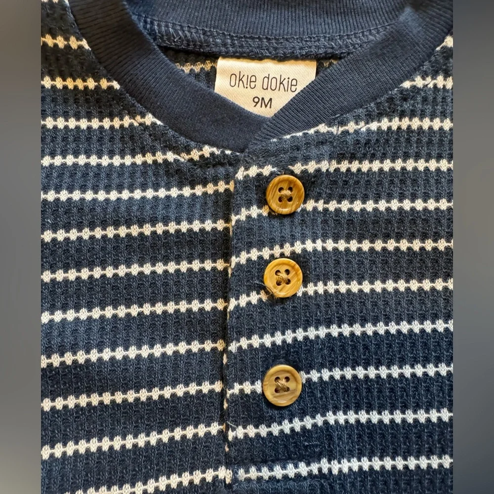 Okie Dokie Baby Boys Short Sleeve Blue White Striped Romper 9m NWT